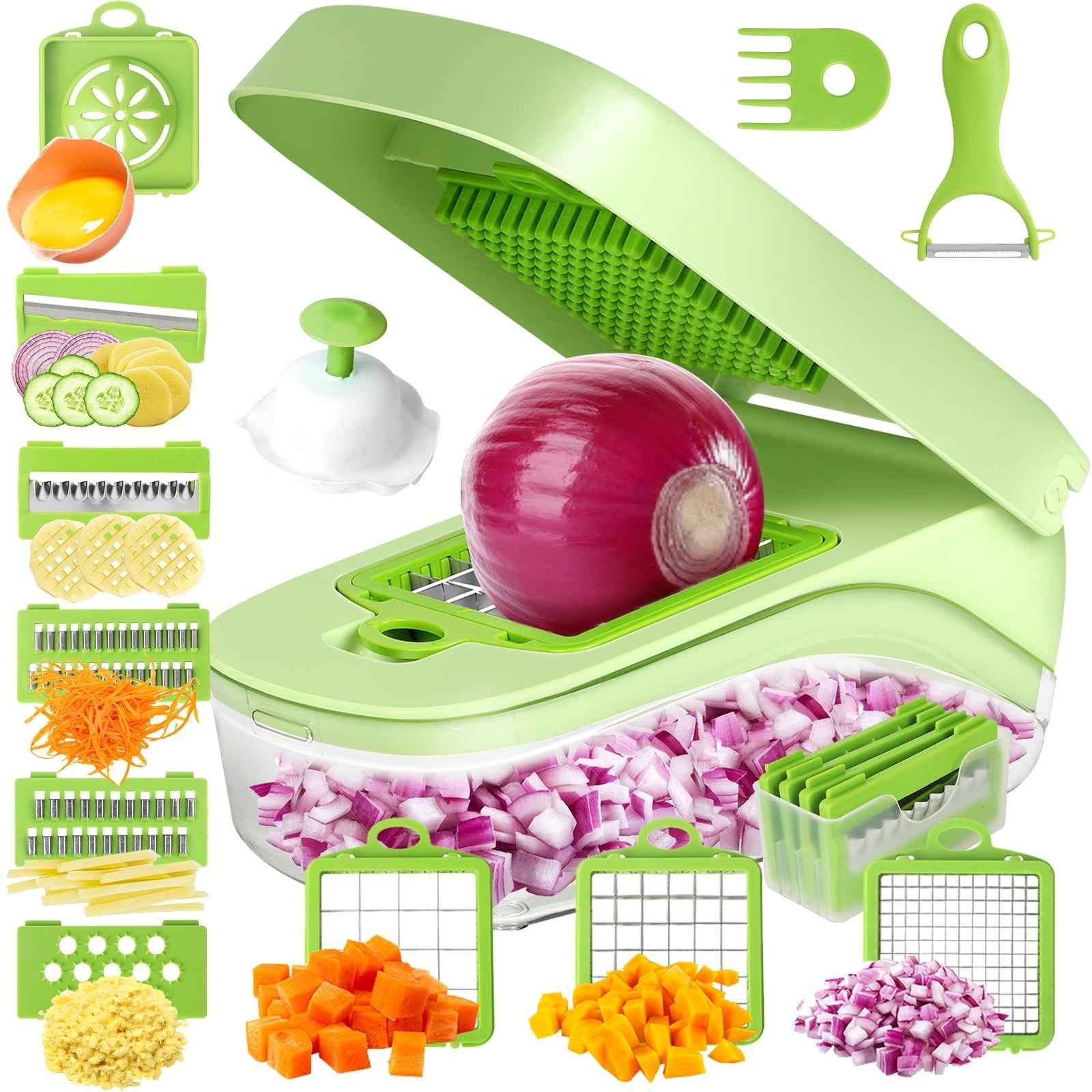 16 in 1 Vegetable Chopper,Zacenei Multifunctional Veggie Chopper for Salad Garlic Carrot Egg Separator Food Chopper w...